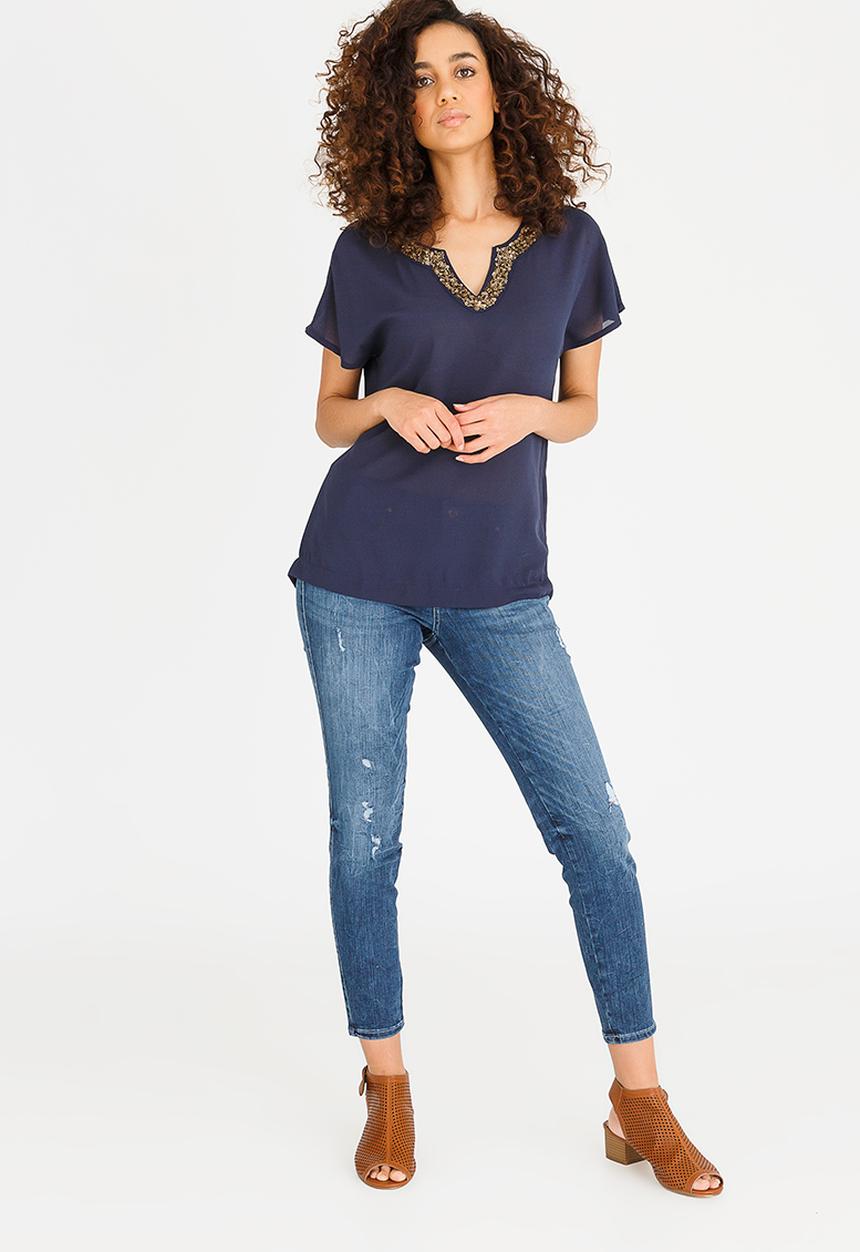 Vero Moda - Carol Short Sleeve Top Navy