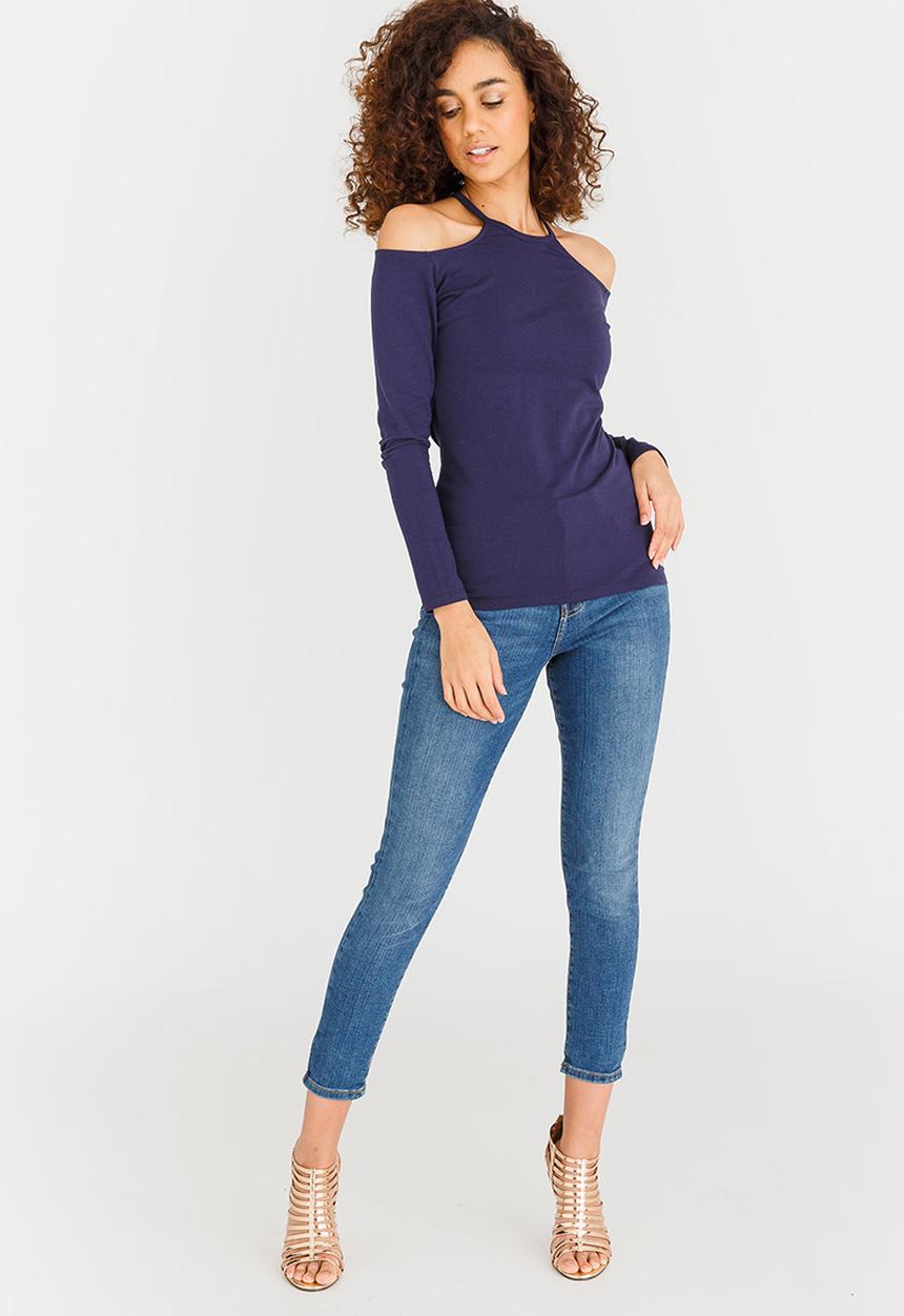 GUESS - Guess 3/4 Gibson Off Shoulder Top Dark Blue