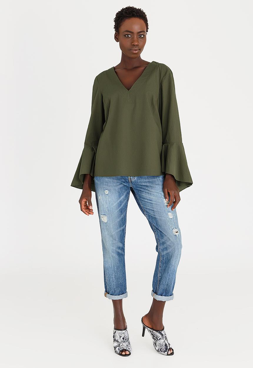 Vero Moda - Poppy Flare Sleeve Top Khaki Green