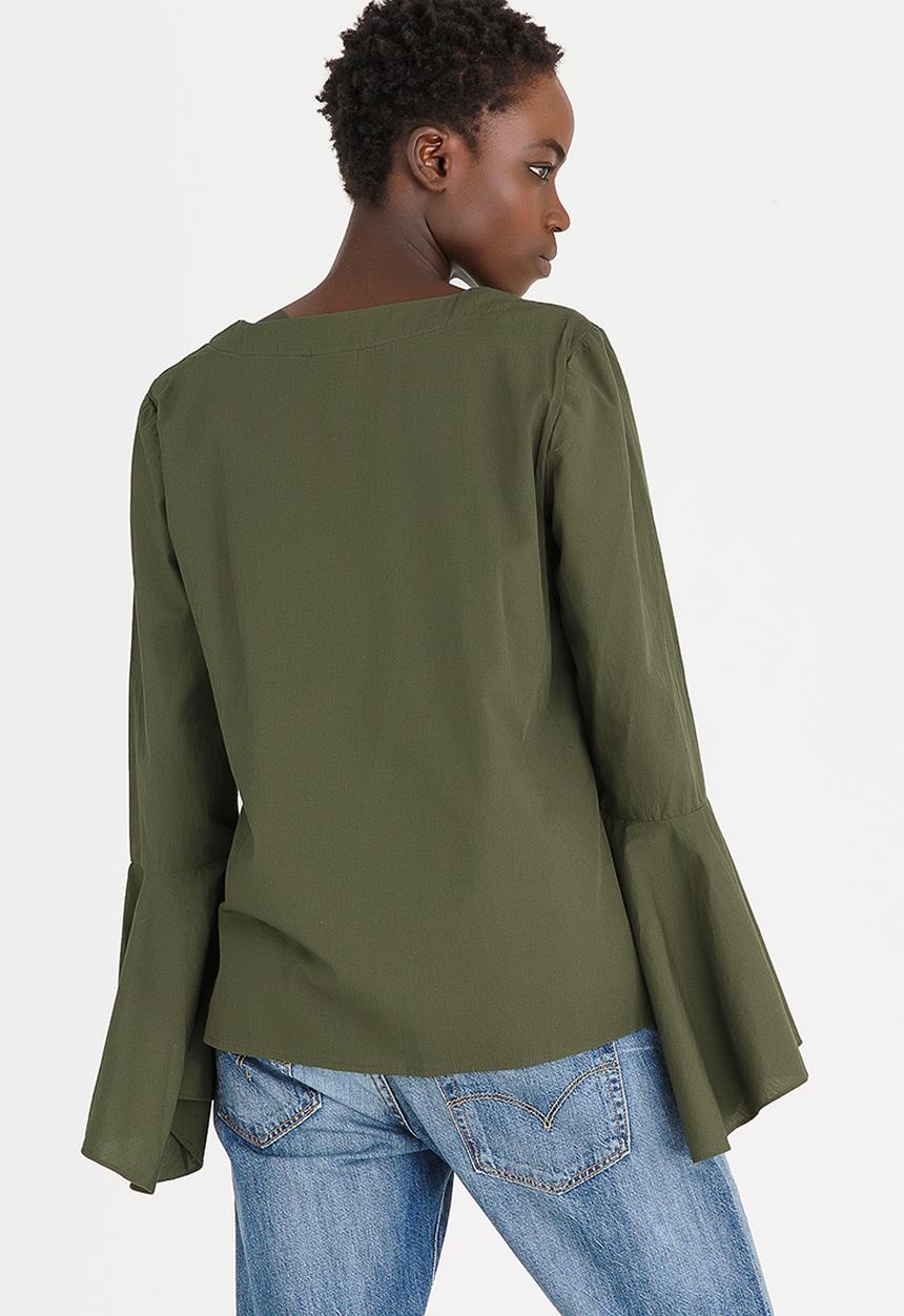 Vero Moda - Poppy Flare Sleeve Top Khaki Green