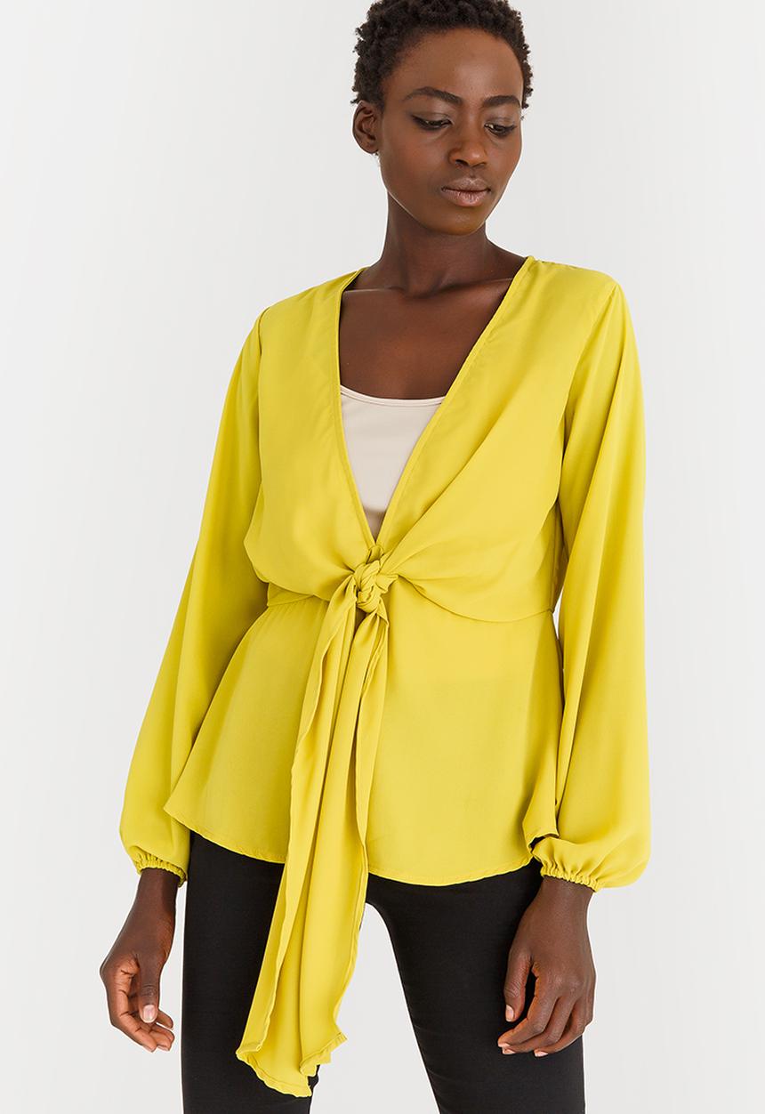 edit - Peplum Tie Front Blouse with Inner Cami Yellow