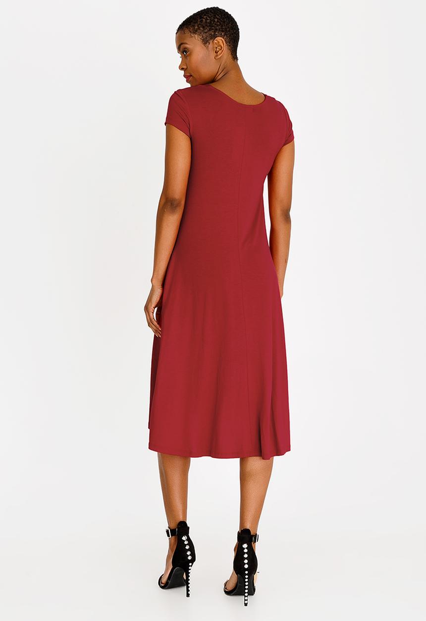 edit - V-neck knot front detail dress - red