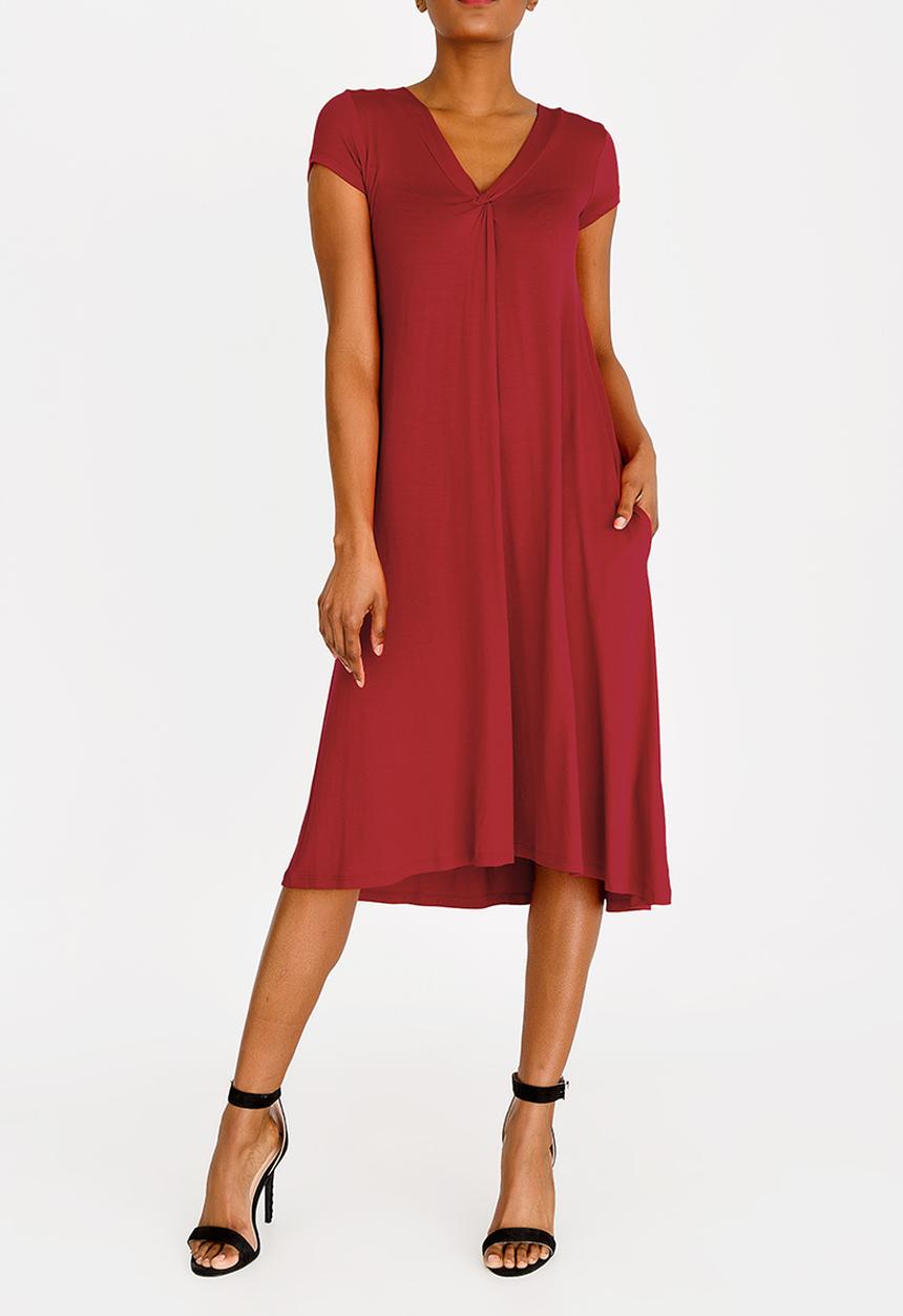 edit - V-neck knot front detail dress - red