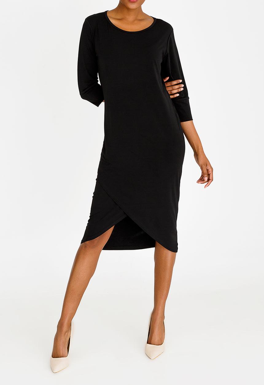 edit - Cross-over hem dress - black 
