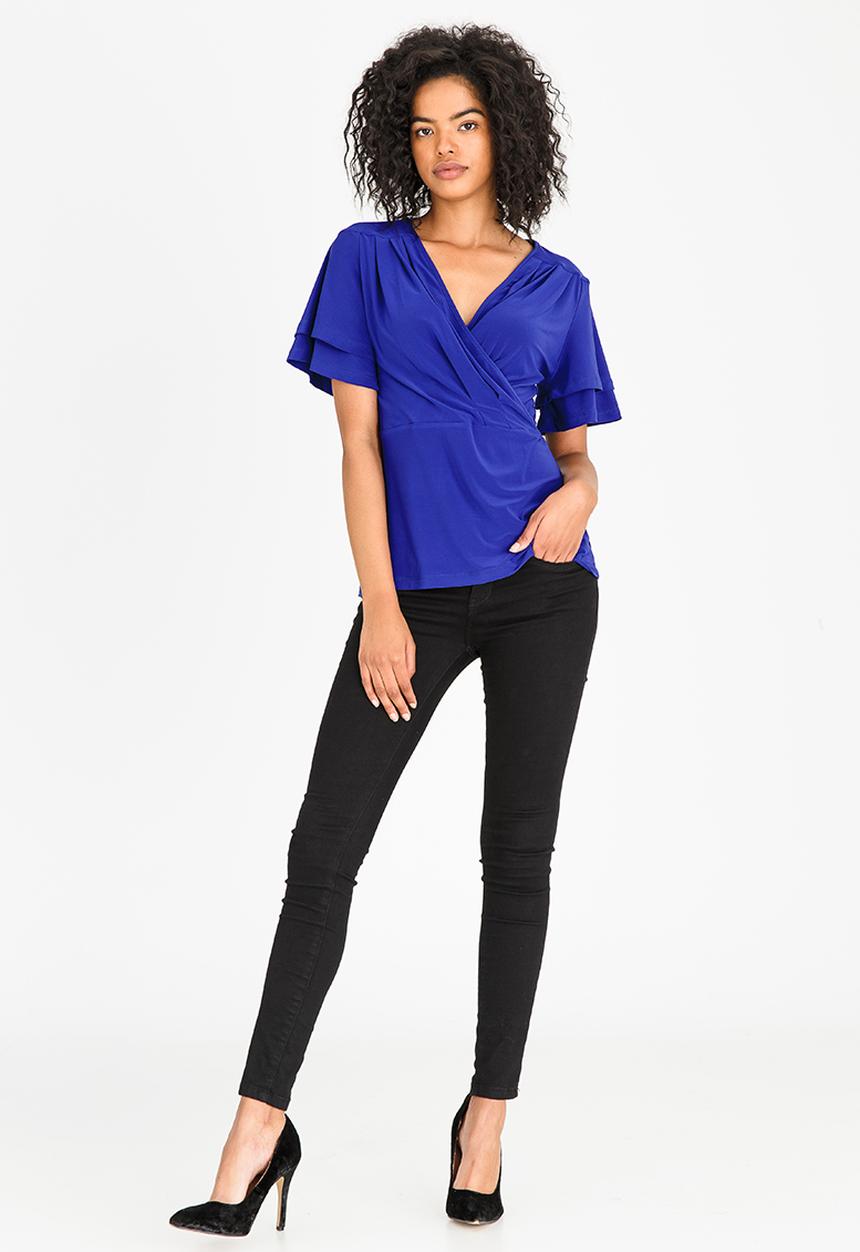 edit - Wrap-over Peplum Blouse Cobalt