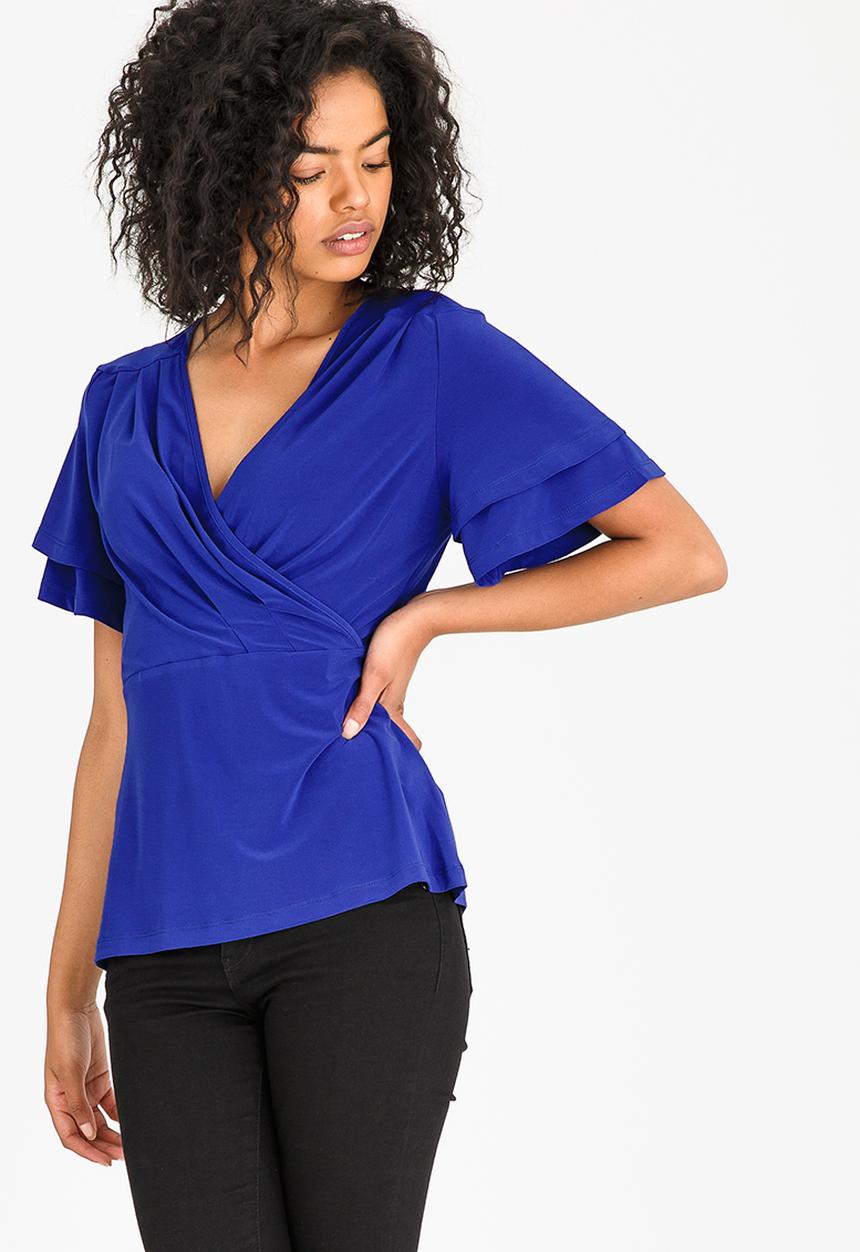 edit - Wrap-over Peplum Blouse Cobalt