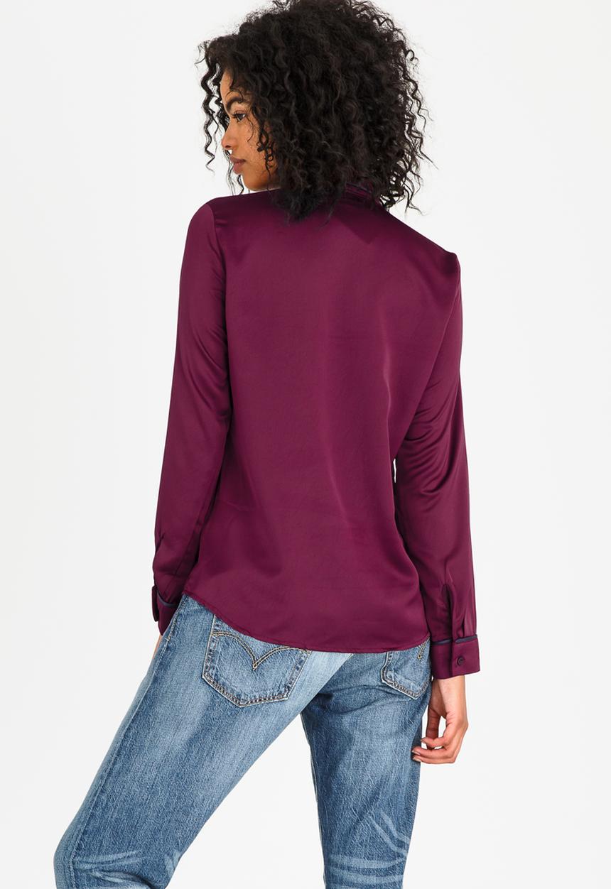 edit - Kitty Bow Blouse with Piping Detail Burgundy