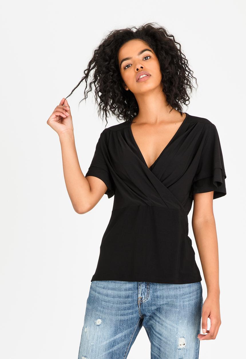 edit - Wrap-over Peplum Blouse Black