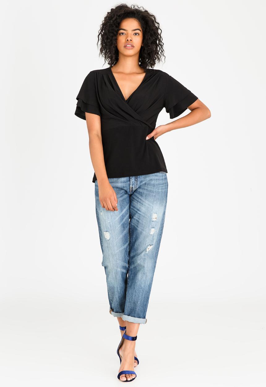 edit - Wrap-over Peplum Blouse Black
