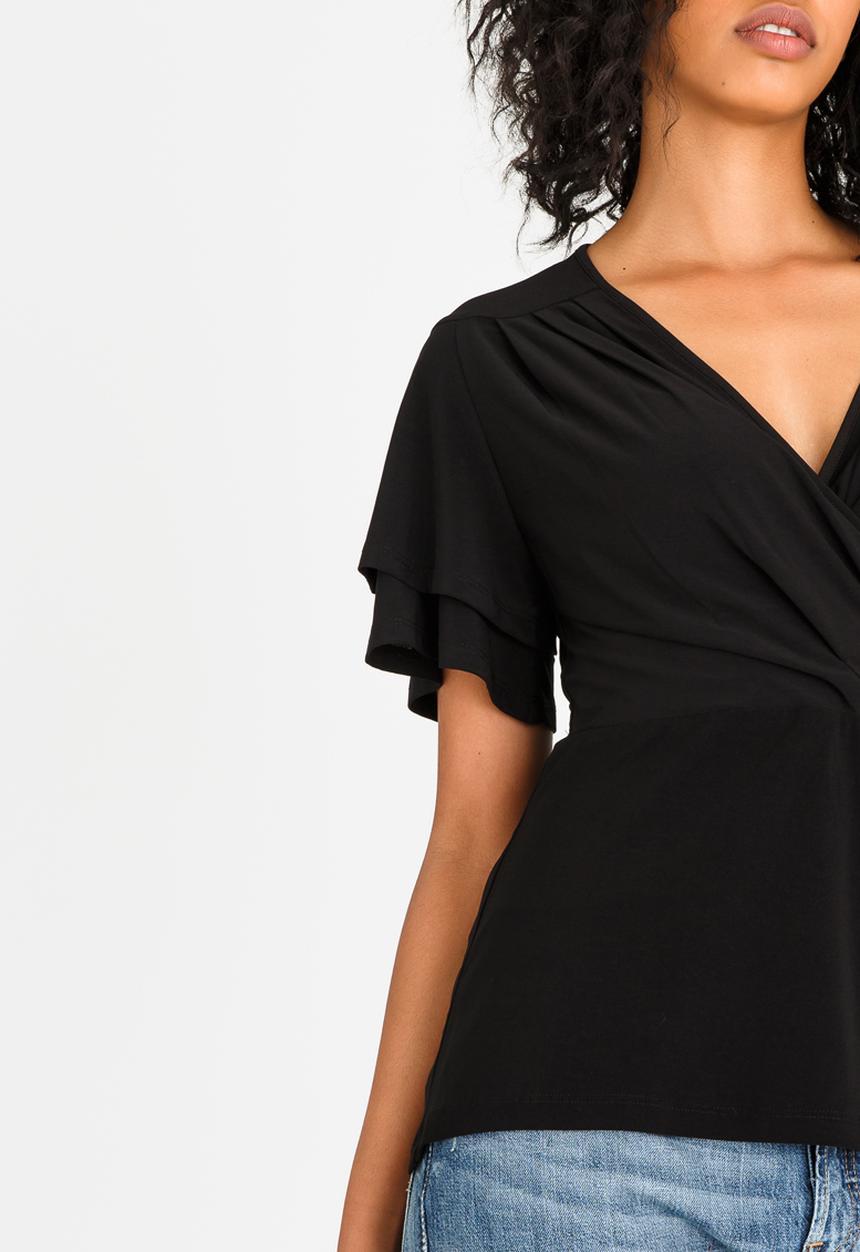 edit - Wrap-over Peplum Blouse Black