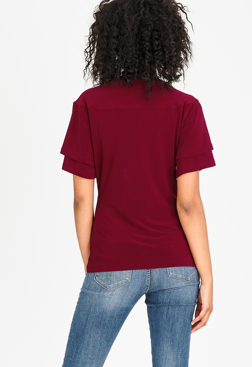 edit - Wrap-over Peplum Blouse Burgundy
