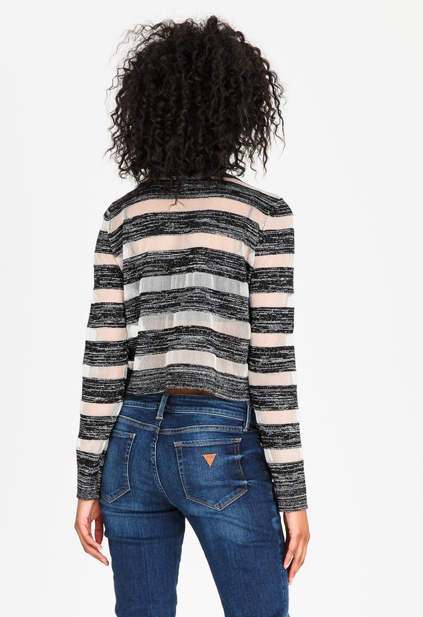 GUESS - Guess Amara Sheer Striped Sweater Black and White