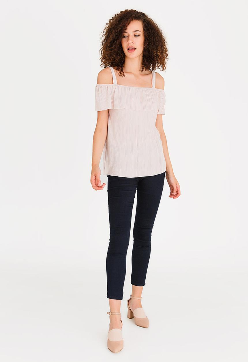 cath.nic - Bardot Plisse Shimmer Top Pale Pink
