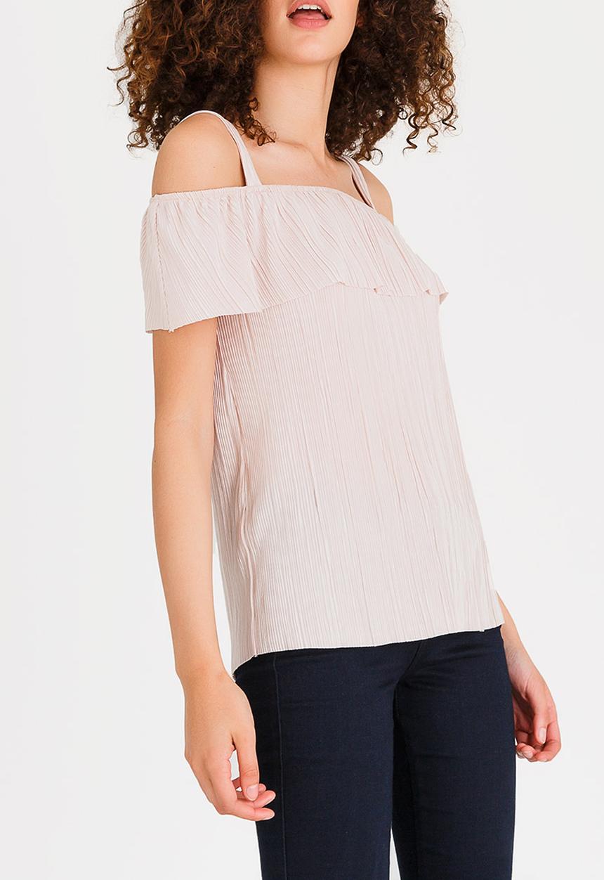 cath.nic - Bardot Plisse Shimmer Top Pale Pink