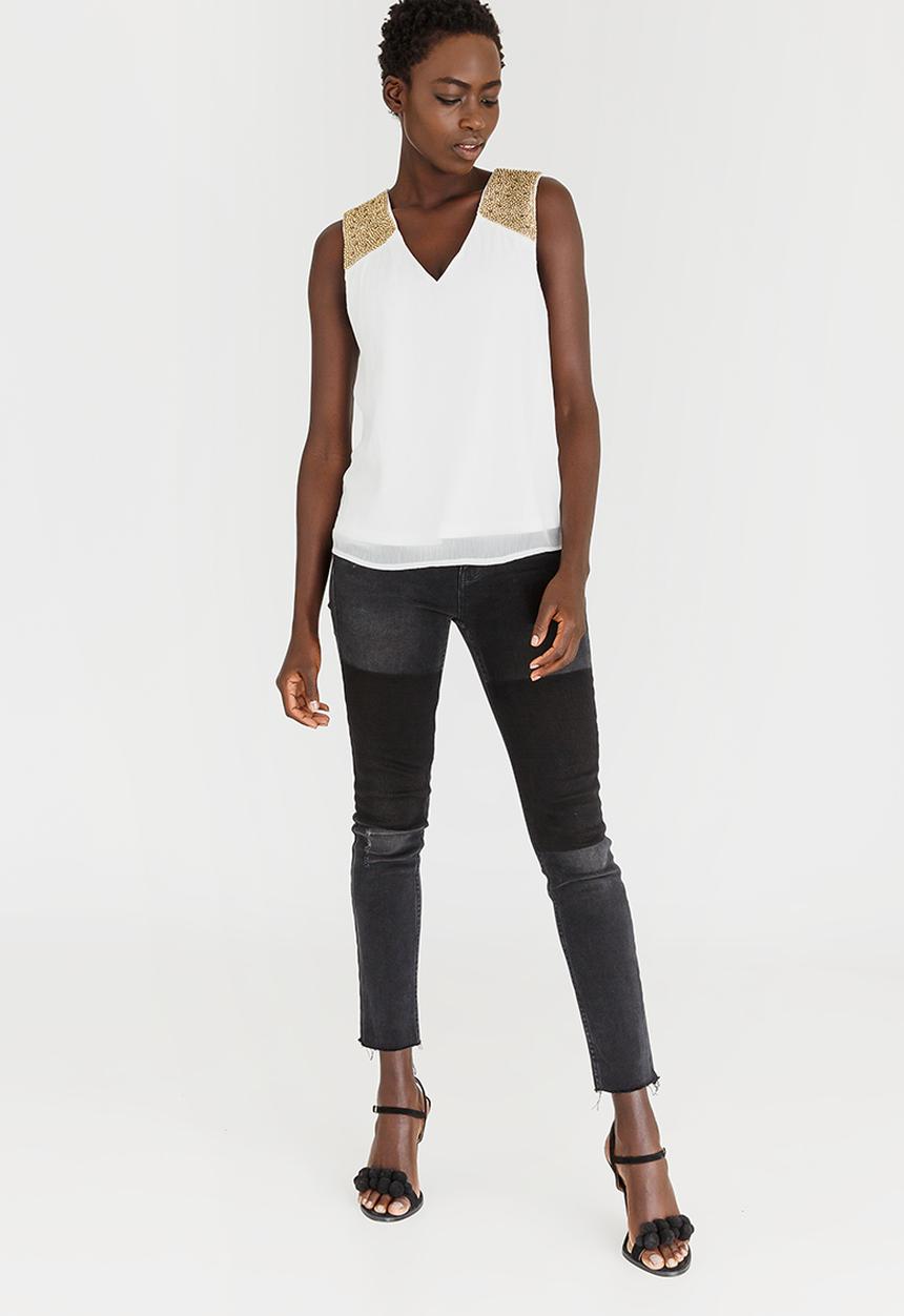 Vero Moda - Blinky Sleeveless Bead Detail Top White