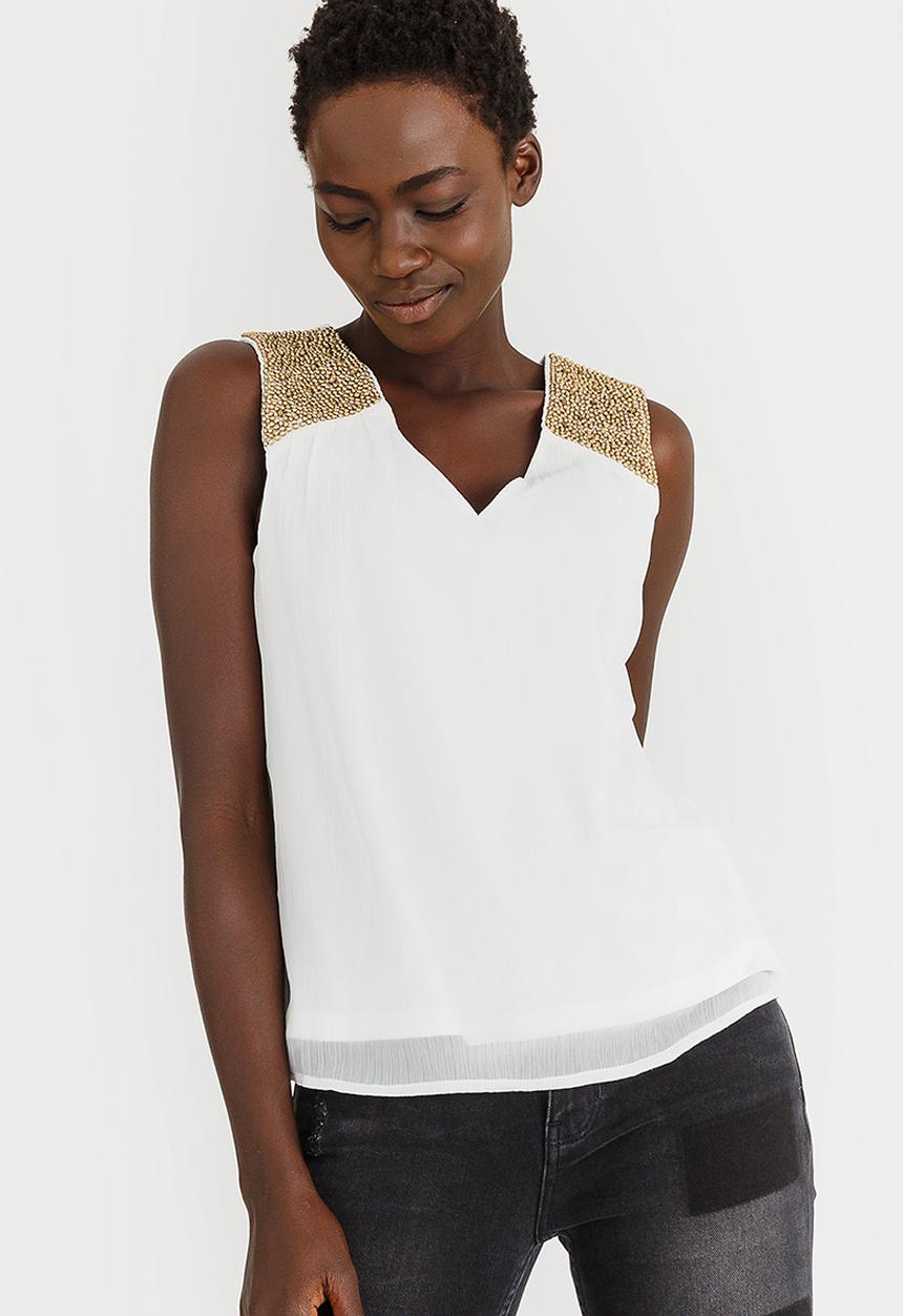 Vero Moda - Blinky Sleeveless Bead Detail Top White