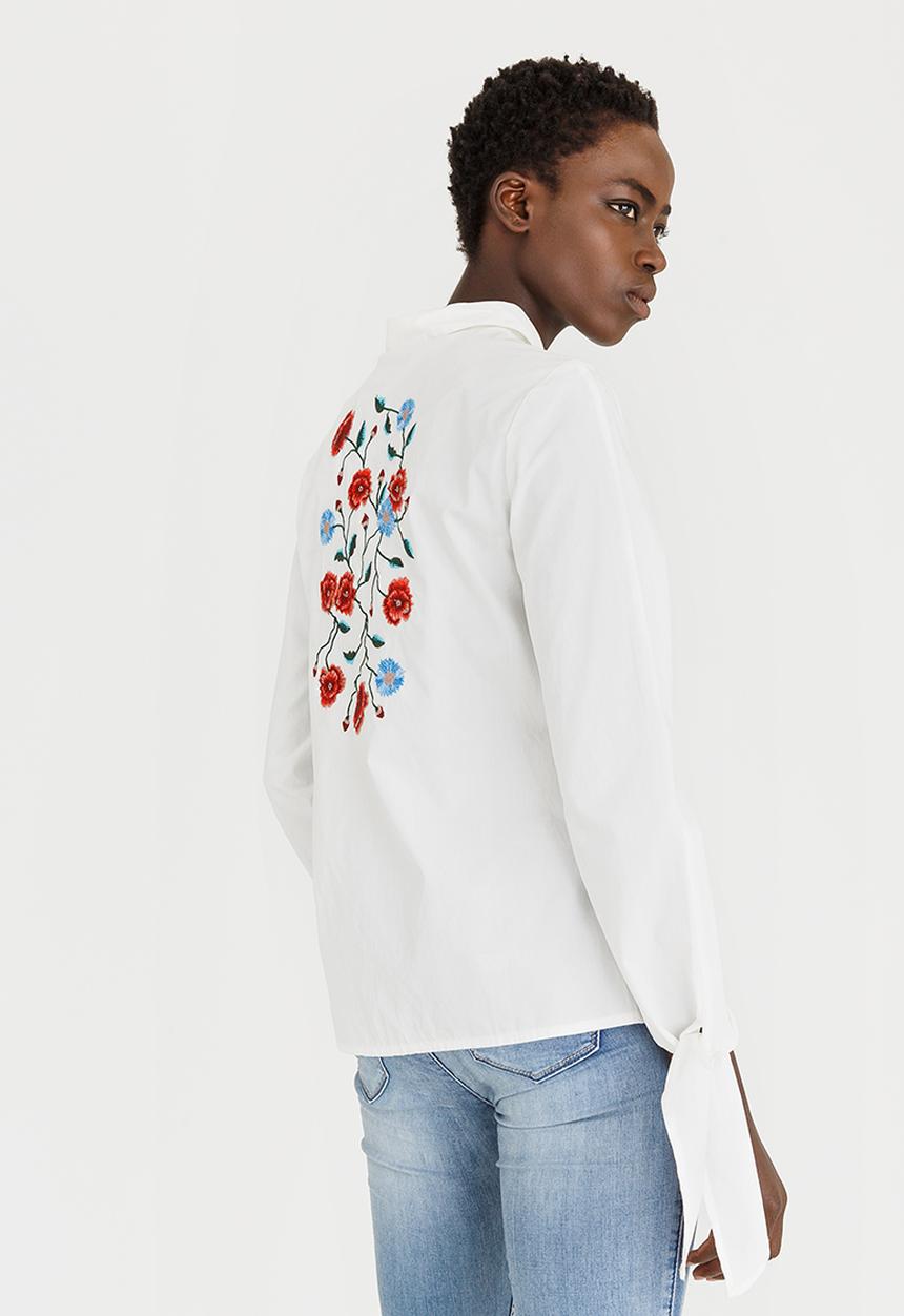 Vero Moda - Rome Embroidered Long Sleeve Shirt White