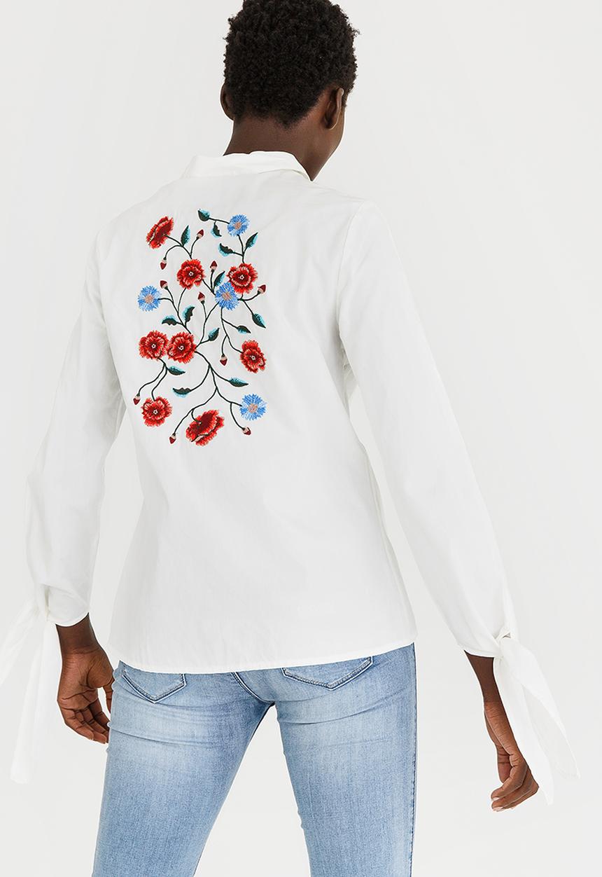 Vero Moda - Rome Embroidered Long Sleeve Shirt White