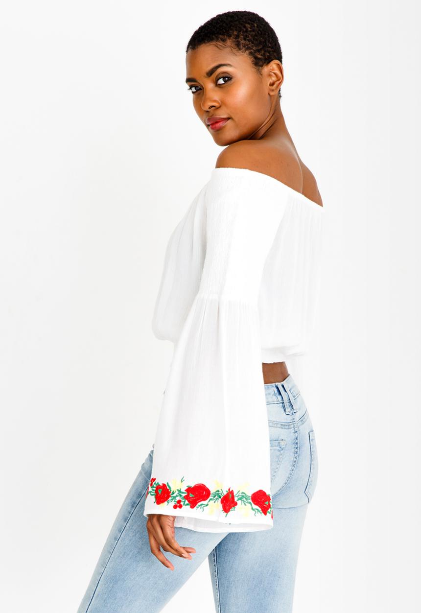 Brave Soul - Embroidered Sleeve Top Cream