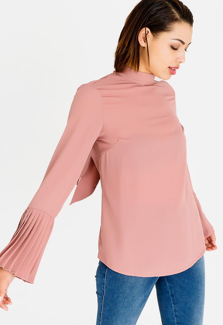 STYLE REPUBLIC - Pleated Bell Sleeve Blouse Rose