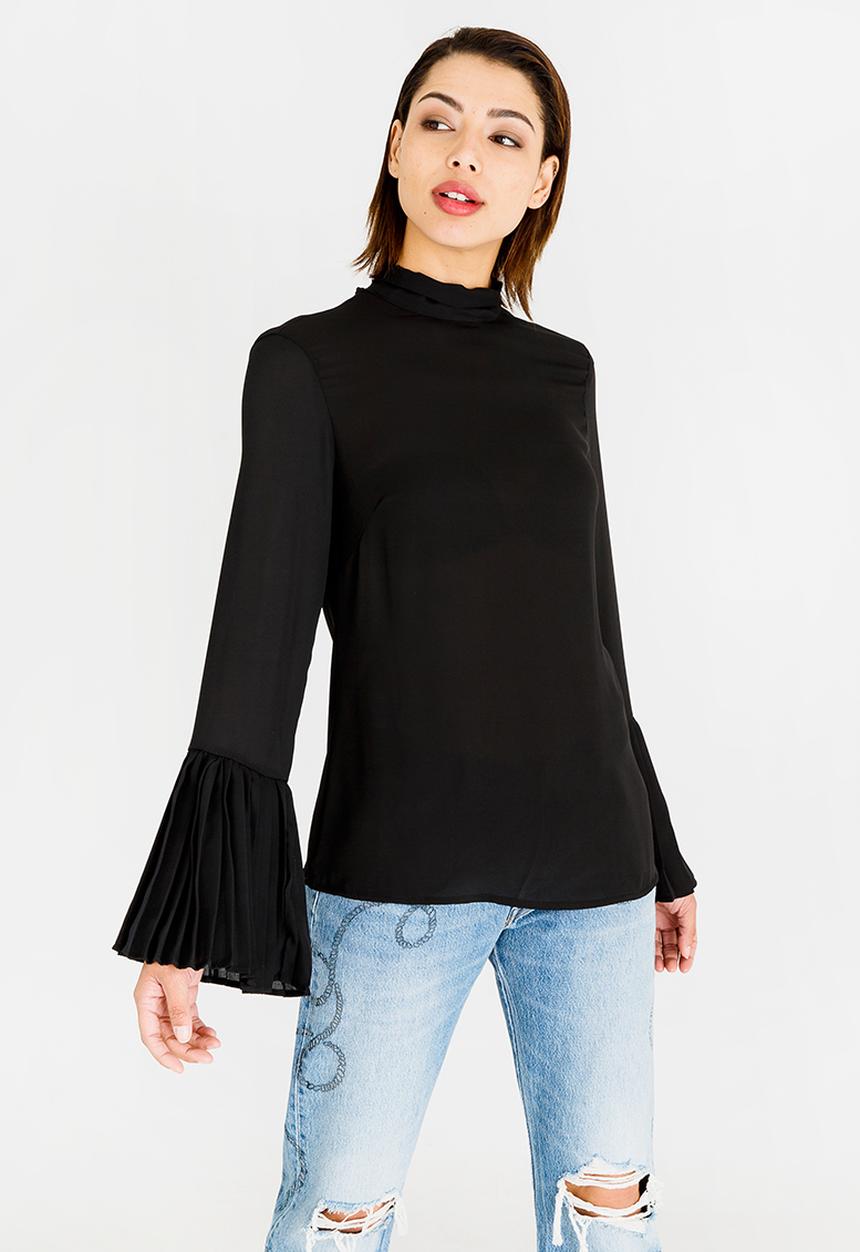 STYLE REPUBLIC - Pleated Bell Sleeve Blouse Black