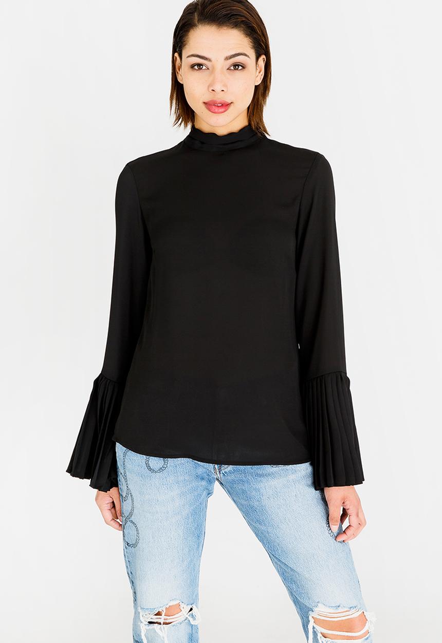 STYLE REPUBLIC - Pleated Bell Sleeve Blouse Black