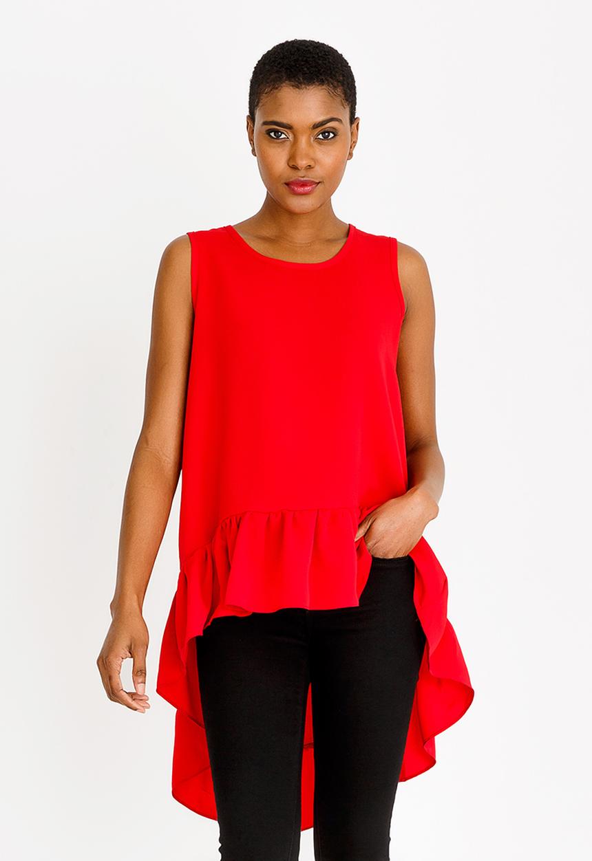edit - Dipped hem top - red 