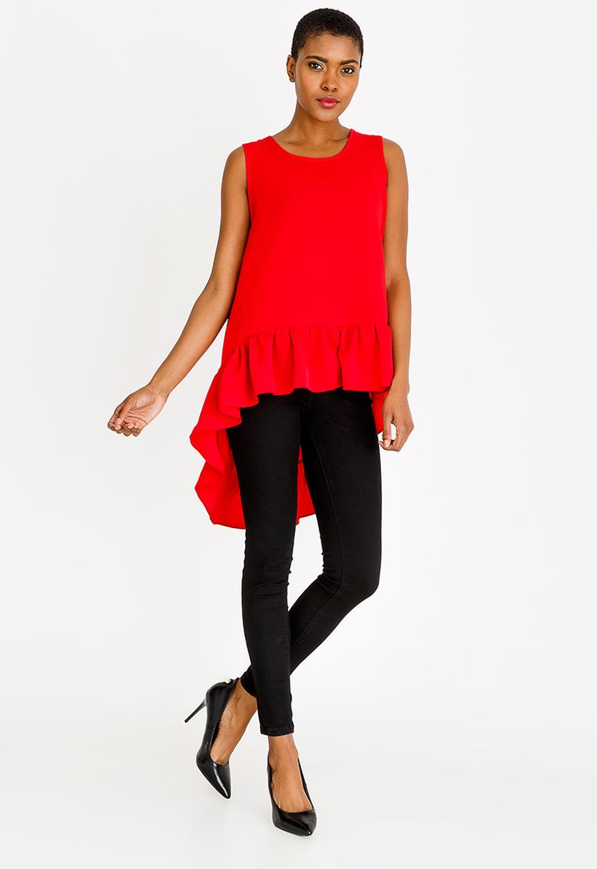 edit - Dipped hem top - red 