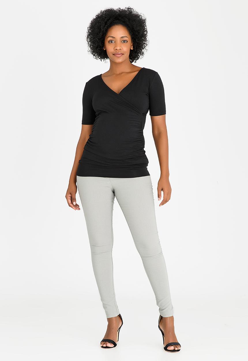 Cherry Melon - Basic Short Sleeve Wrap Front Top Black