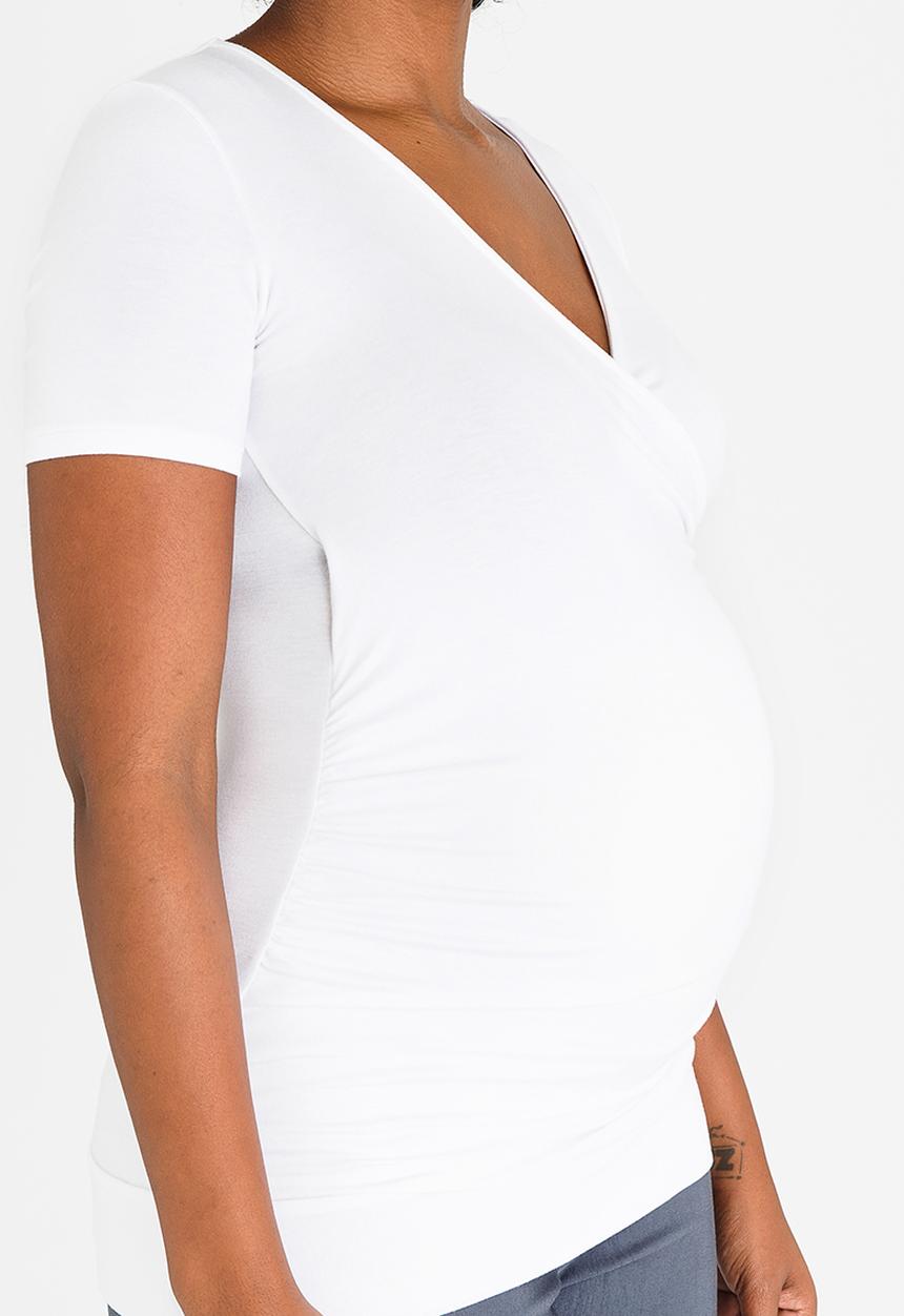 Cherry Melon - Basic Short Sleeve Wrap Front Top White