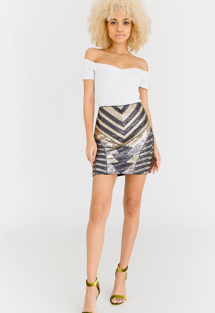 STYLE REPUBLIC - Geometric Sequin Skirt Black