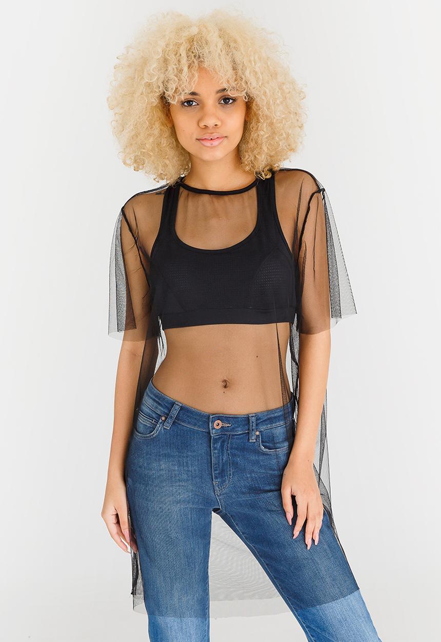 STYLE REPUBLIC - Oversized Mesh T-shirt Black