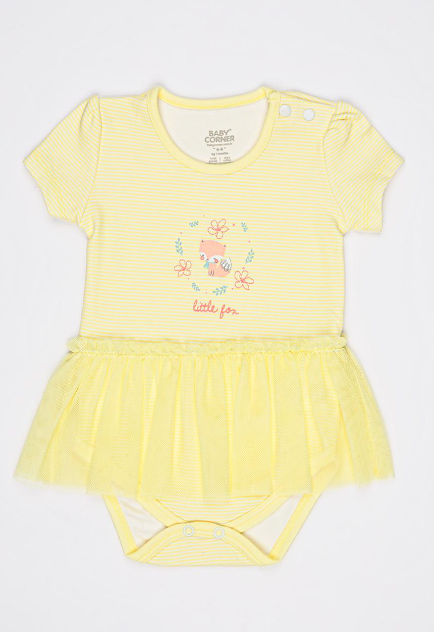 Baby Corner - Short Sleeve Tutu Bodysuit Dress Yellow