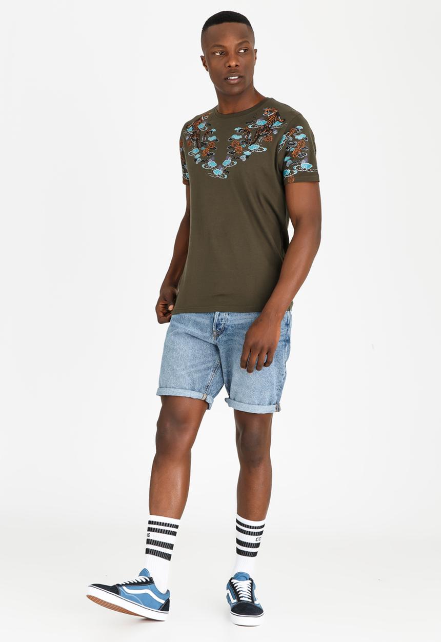 Brave Soul - Gozen Printed Tee Khaki Green