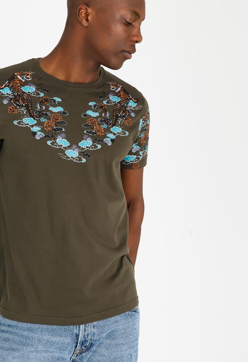 Brave Soul - Gozen Printed Tee Khaki Green