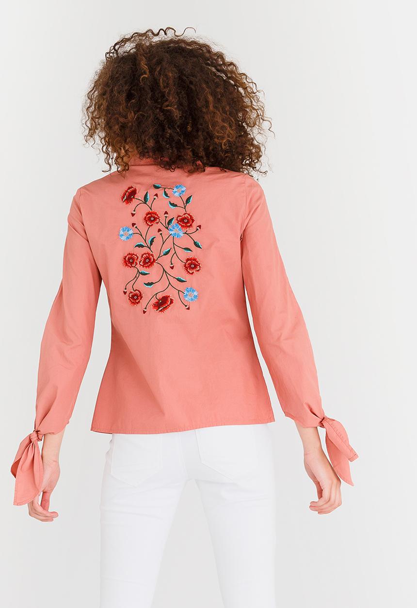 Vero Moda - Rome Embroidered Long Sleeve Shirt Peach