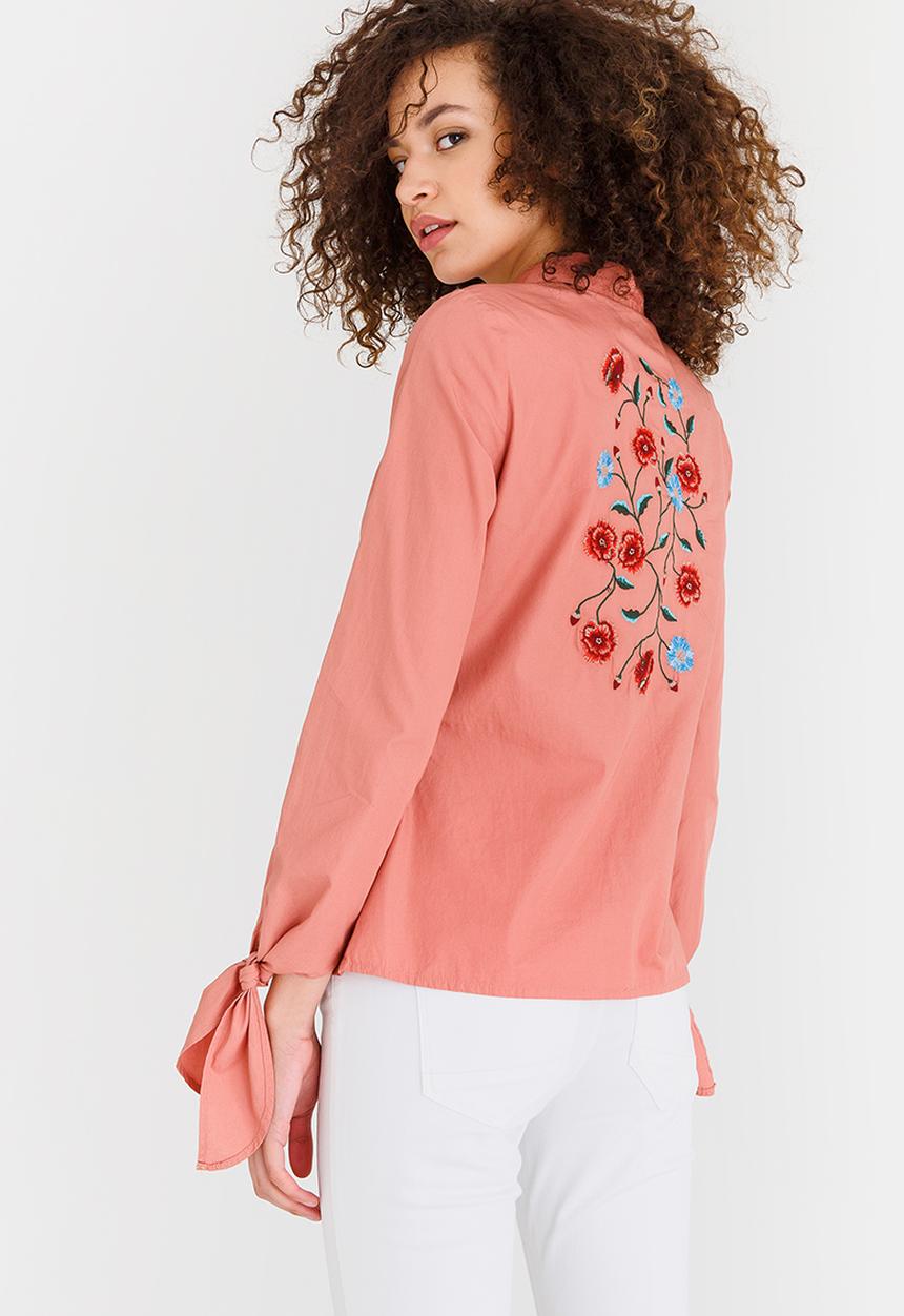 Vero Moda - Rome Embroidered Long Sleeve Shirt Peach
