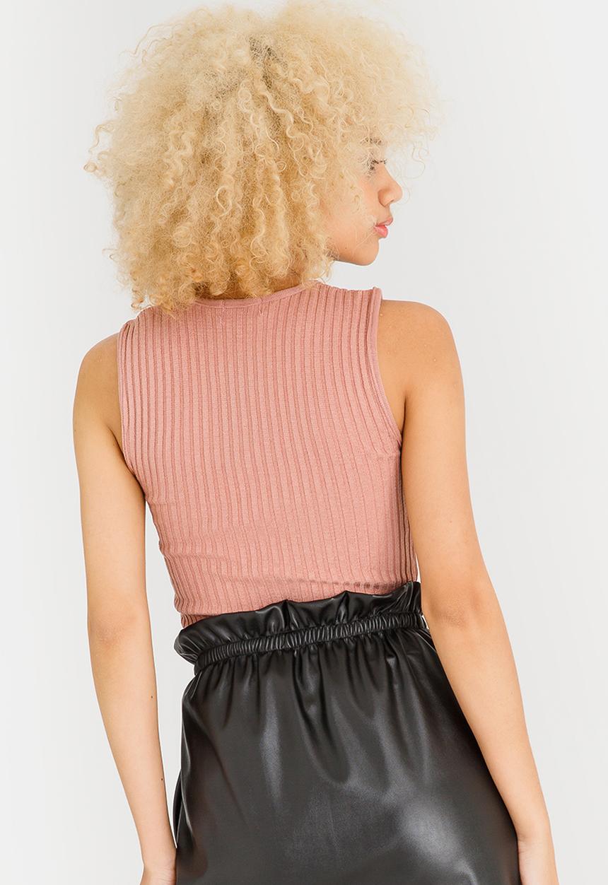 c(inch) - Ribbed Lace Up Top Pale Pink