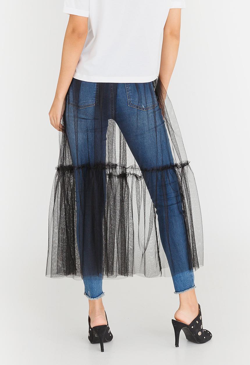 c(inch) - Tiered Mesh Overlay Skirt Black