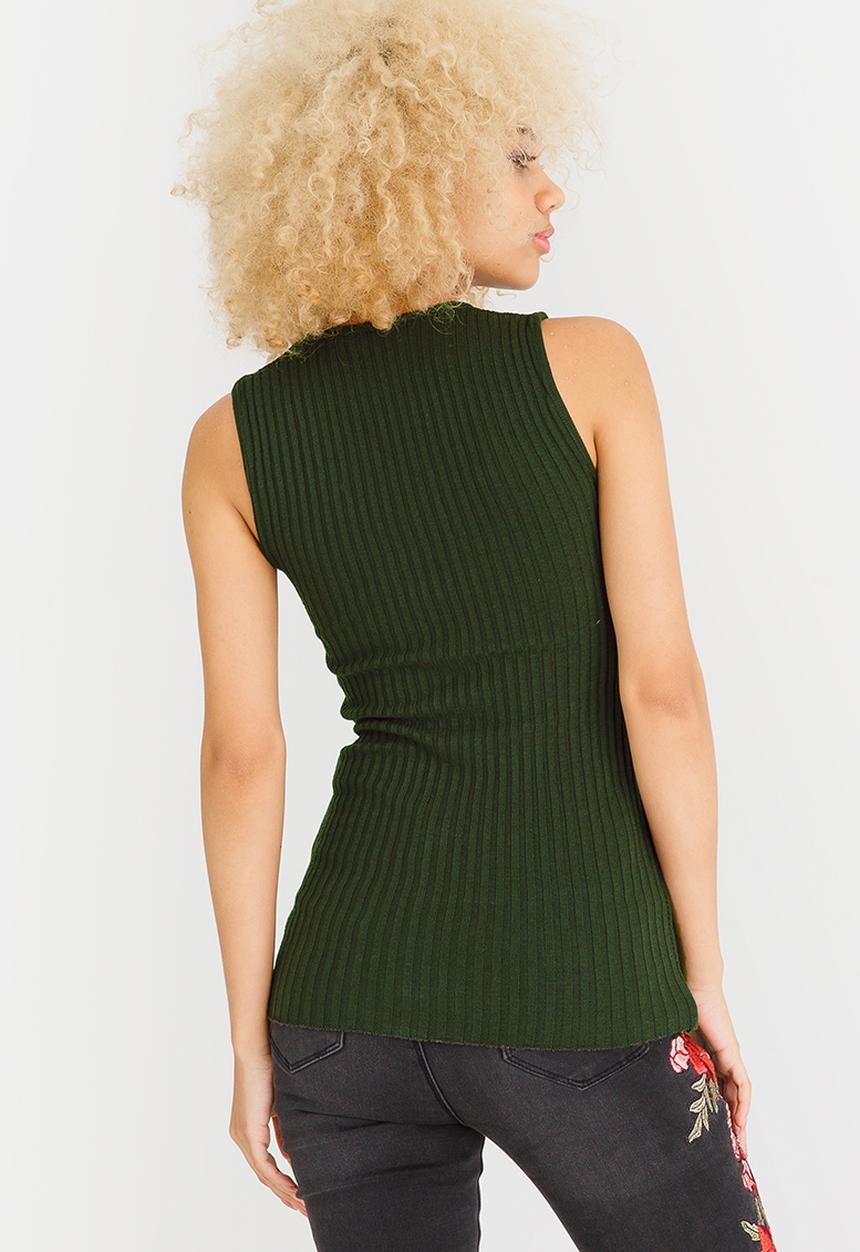 c(inch) - Ribbed Lace Up Top Dark Green