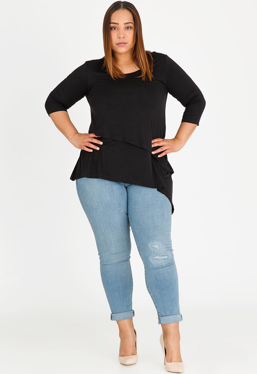 edit Plus - Layered 3/4 Sleeve Top Black