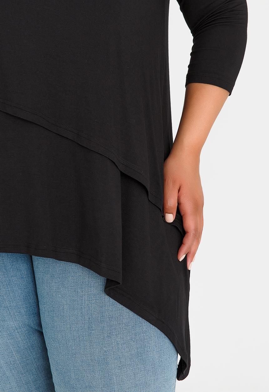 edit Plus - Layered 3/4 Sleeve Top Black