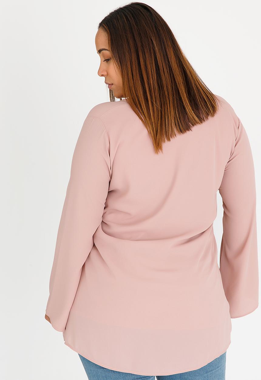 edit Plus - Inverted Pleat Tunic with V Neck Pale Pink