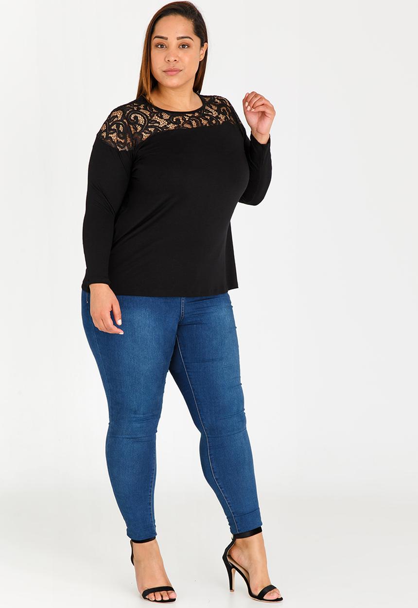 STYLE REPUBLIC PLUS - Lace Inset T-shirt Black