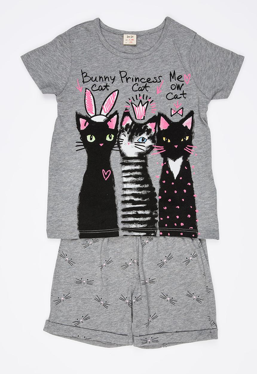 Soobe - Knitted Top And Pants Set Grey