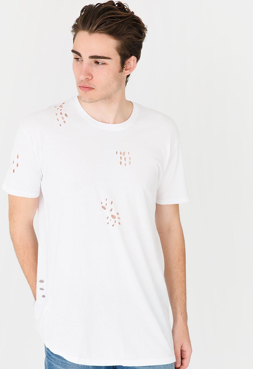Brave Soul - Benji Hole Detail Longer Length Tee White