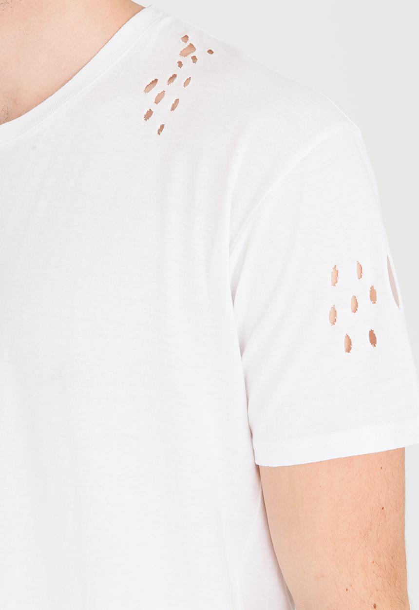 Brave Soul - Benji Hole Detail Longer Length Tee White