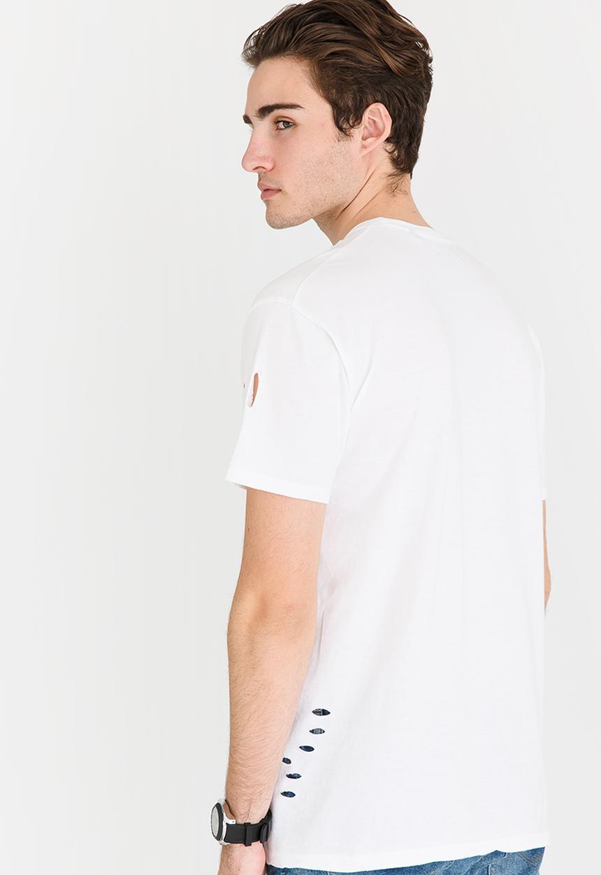 Brave Soul - Benji Hole Detail Longer Length Tee White