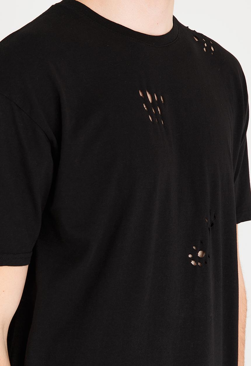 Brave Soul - Benji Hole Detail Longer Length Tee Black