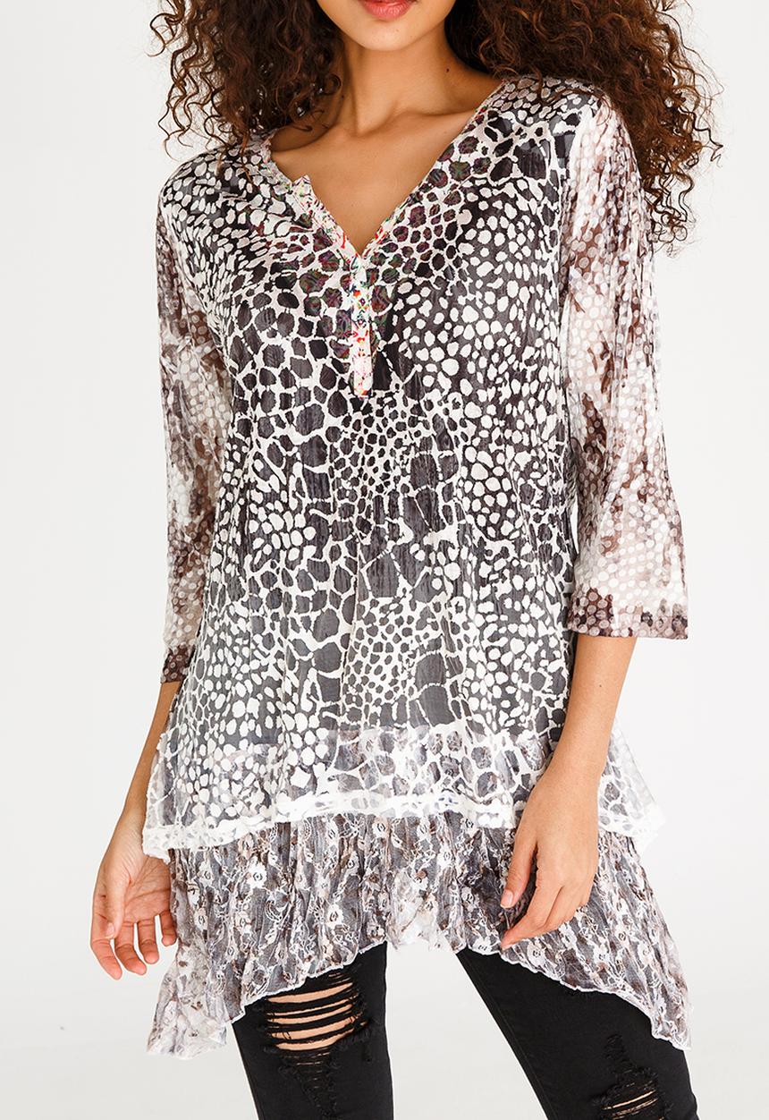 Revenge - Patterned Tunic Top Grey